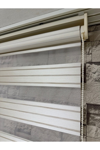 PERDECİNİZ KREM KAHVE GEÇİŞLİ YARI PLİSE ZEBRA PERDE ALÜMİNYUM KASA İMALATTAN...