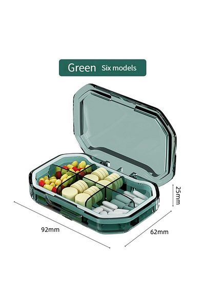 Choice green 6 Grids Pill Storage Box Travel Medicines Storage Box Drug Separation Mini Portable Organizer