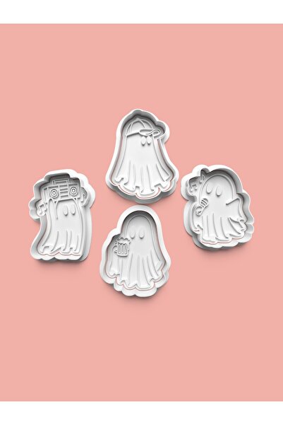 AKTASTORE مجموعة قوالب البسكويت على شكل شبح وقوالب عجينة السكر مكونة من 4 قطع