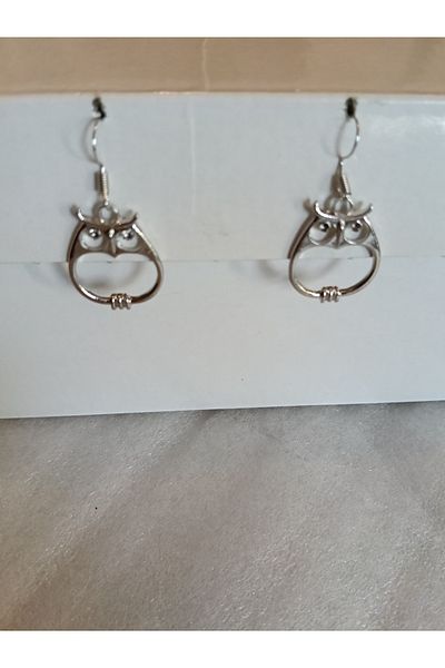 Butik Tülin Authentic Silver Metal Owl Dangle Earrings 4X2 cm Made in Thailand