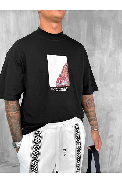 ablukaonline Ανδρικό μπλουζάκι με στάμπα Oversize Μαύρο