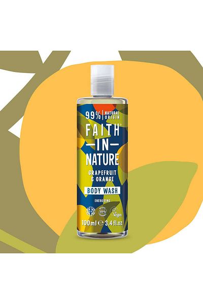 Faith In Nature Gel de duș natural, energizant, cu grapefruit și portocală, Faith in Nature, 100 ml
