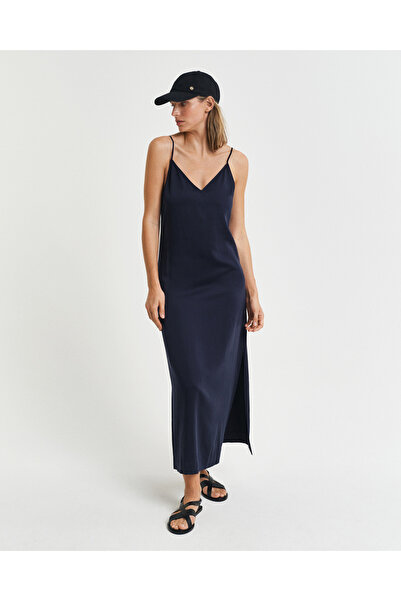 Gant Kadın Lacivert Regular Fit V Yaka Elbise
