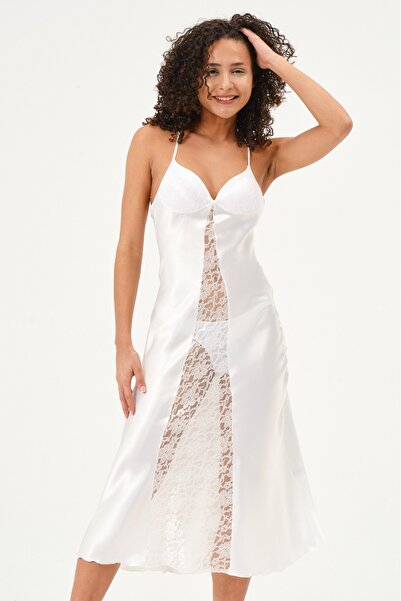 my cherie Cup Midi Satin Nightgown with Lace Detail