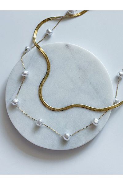 CHARMLUCKY Steel 2-Piece Pearl Necklace