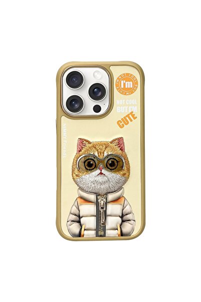 Nimmy iPhone 16 Pro Max Uyumlu 3D Gözlük Fermuar Hipster Kedi Nakış İşlemeli ...