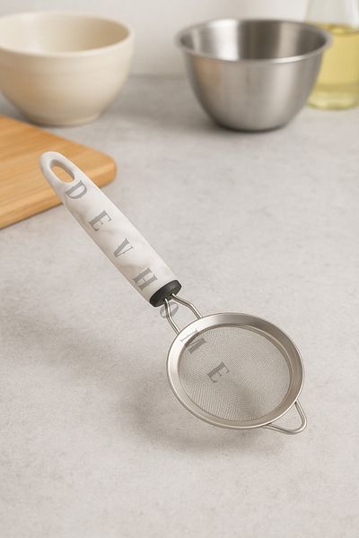 devhome Stainless Steel Tea Strainer with Marble Pattern Handle - Fine Wire Mesh Kitchen Strainer 7.5cm Flour Strainer