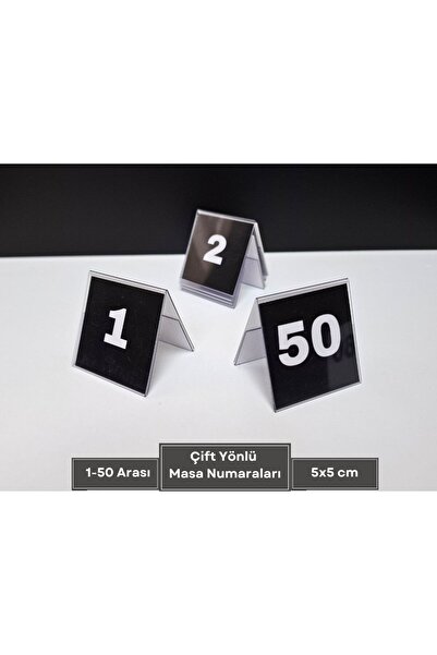 Şeffaf Etiket PVC İsimlik Masa Numaraları Çift Yönlü 1-50 Arası Ayaklı Numara...