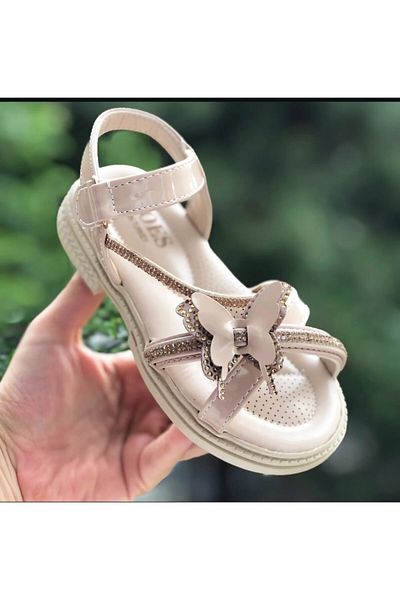 Pandalina Velcro Girl Children's Sandals Fashion Stone Butterfly Figure Non-Slip (Light) Sole Sandals