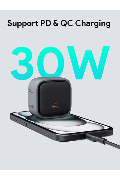 AUKEY Comet 30W World Most Compact GAN Technology and PD Wall Charger PA-C1 Gray