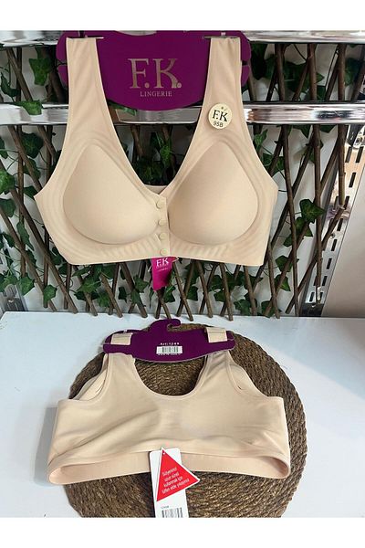 FK 1249 No Underwire Half Padded Laser Cut Seamless Front Button Removable Pad Bra