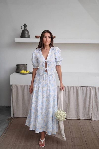 hedef giyim Floral Tie-Up Muslin Blouse-Skirt Set
