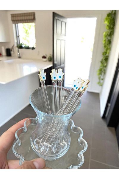 Arsglass Eyed Fatma Hand 6 Piece Glass Tea Spoon Set
