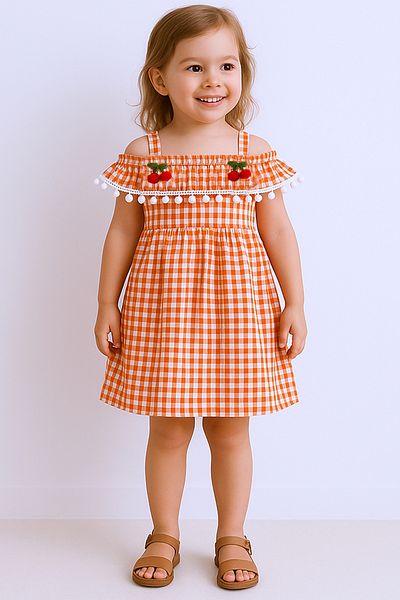 HÇM Girl's Strap Dress Lace Plaid Patterned B14