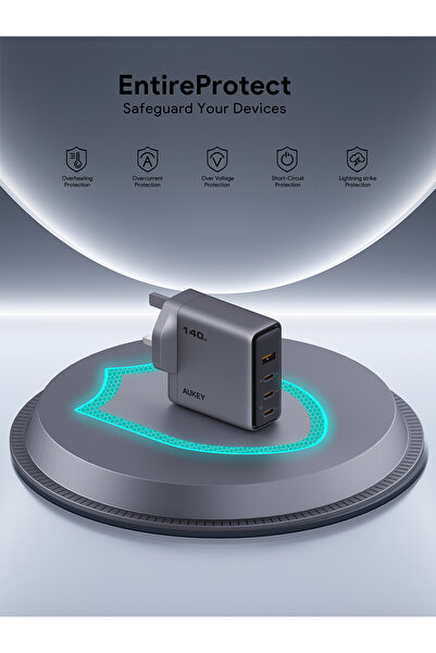 AUKEY Comet Mix4 140W PD Wall Charger with GaN Technology 3xUSB-C + 1xUSB-A PA-C6 Gray