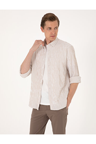 Pierre Cardin Bej Regular Fit Uzun Kollu Gömlek 50307084-VR011