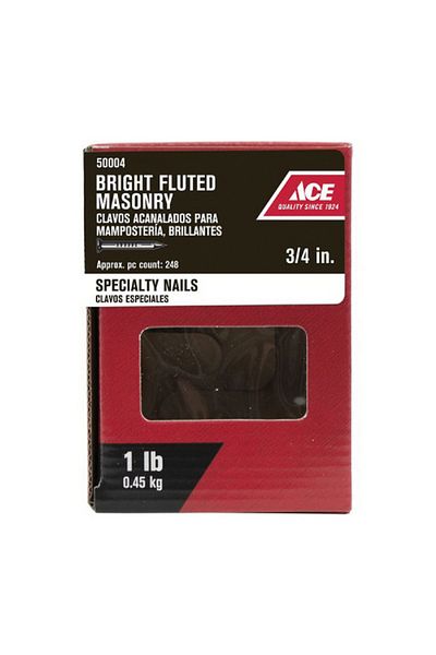 ACE Diamond Point Flat Head Bright Fluted Masonry Nails Silver 3/4inch
