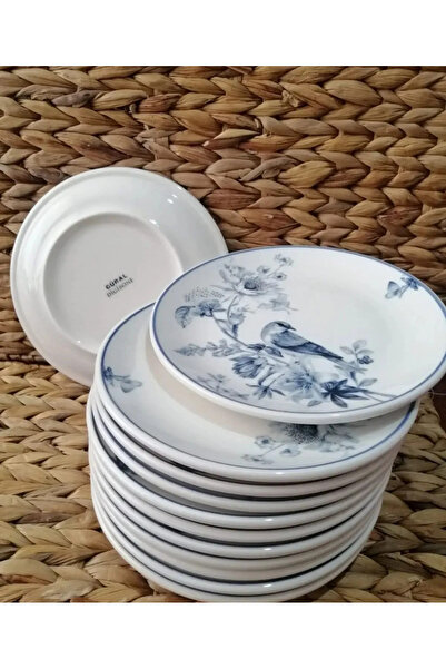 FAYA HOME Güral Porselen Kuş Desen 15 Cm Düz Pasta Tatlı Tabağı - 12 Adet