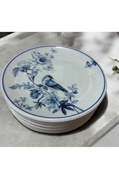 FAYA HOME Güral Porselen Kuş Desen 15 Cm Düz Pasta Tatlı Tabağı - 12 Adet
