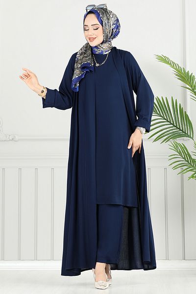 ModaMerve Crew Neck Cardigan Suit 0342Bgs895-M Navy