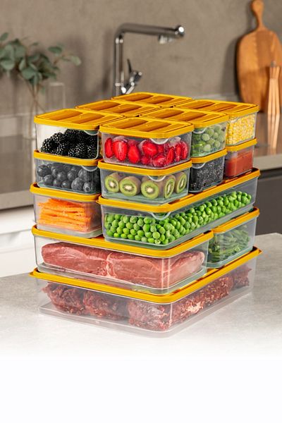 UnicUtil Set of 15 plastic casseroles, UnicUtil, Premium Spacious, Orange