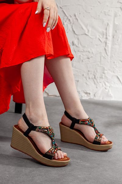 Adım Adım Women's Wedge Heeled Stone Stylish Sandals