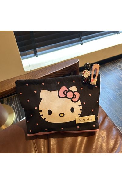 SANRIO 1 Kawaii Cartoon Hello Kitty Storage Bag Cute Canvas Large Capacity Girl Makeup Bag New Travel Prin.