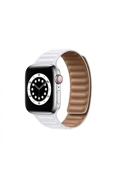 OEM Magnetic Leather Strap Compatible with Apple Watch 42/44/45/49mm, Adjustable, White