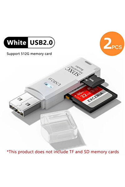 Choice قارئ بطاقات USB 3.0 متعدد الوظائف 2 في 1 أبيض اللون، قارئ بطاقات ذاكرة...