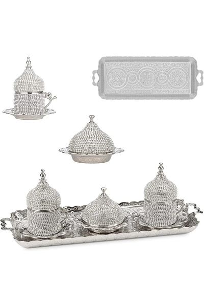 AiroBazar Coffee Set Coffee Cup 2 Person Stoned Set Turkish Coffee Cup Ottoman Style Cup with Zamak Stones