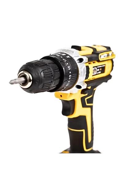 Generic FOTOFUN drill, with percussion, 30 accessories, 2 batteries, Yellow/Black + set of 115 drill bits