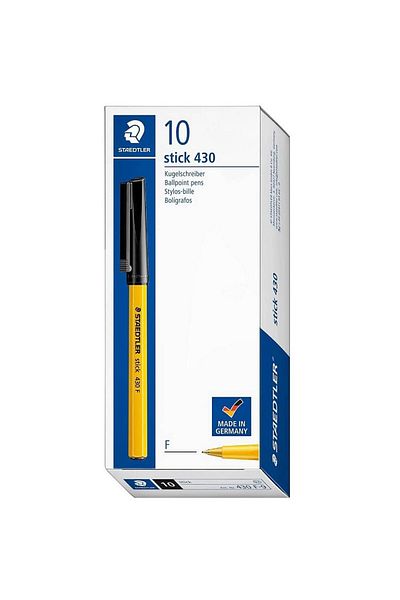 Staedtler Set de 10 pixuri cu bilă, cu capac cu clip, Staedtler 430 F Negre