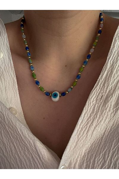 CHARMLUCKY Evil Eye Bead Colorful Necklace