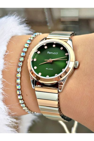 Ferrucci Ferrucci̇ Numbers Stone Green Dial Ros Silver Metal Women's Watch
