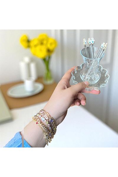Arsglass Eyed Fatma Hand 6 Piece Glass Tea Spoon Set