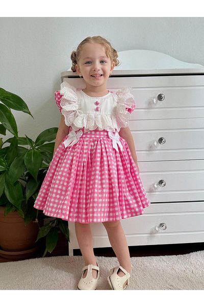Linarookids Laurel Pink Plaid Vintage Baby Girl Dress,Birthday Dress,Photo Shoot Dress,Suitable for 0-7 Years