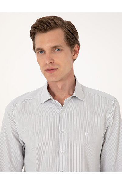 Pierre Cardin Haki İtalyan Yaka Çizgili Uzun Kollu Gömlek 50306074-VR027