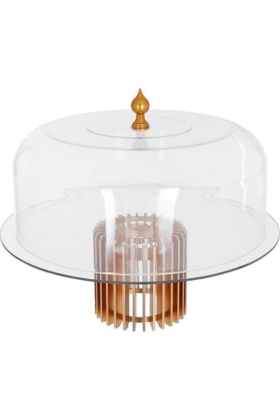 Alsaif Gallery Cake Serving Stand with Transparent Glass Cover - Alsaif Gallery, 30.3×30.3×10.2 cm, Round, Gold B