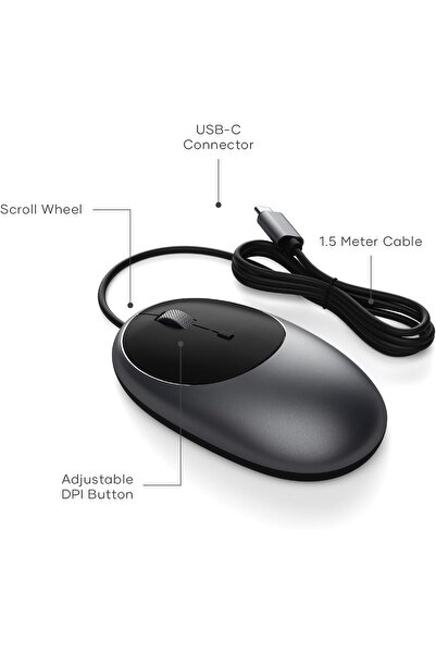Satechi Aluminum C1 USB-C Wired Mouse – Optical Computer Mouse – For M2/M1 MacBook Pro/Air, M2/M