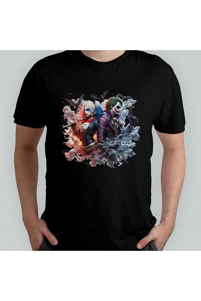 Pixxa Joker & Harley Quinn Unisex 100% Cotton Crew Neck T-Shirt Model 1