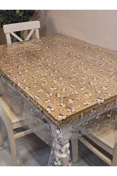 Başak Ev Tekstili Transparent 0.018 Mm PVC Oilcloth - Patterned Erasable Transparent Tablecloth