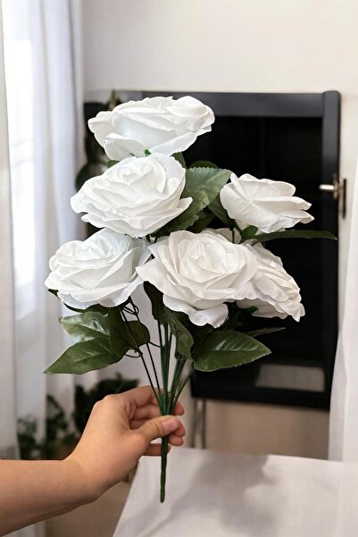 YAPAY ÇİÇEKÇİNİZ قماش مزخرف مزخرف باللون الأبيض الوردي 10 فروع