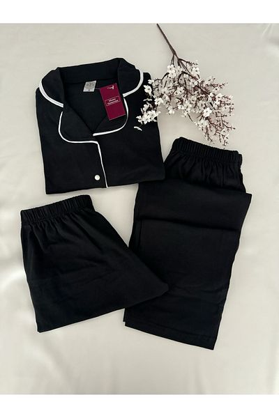 MH Moony Homewears Set de pijamale moi negre din 3 piese
