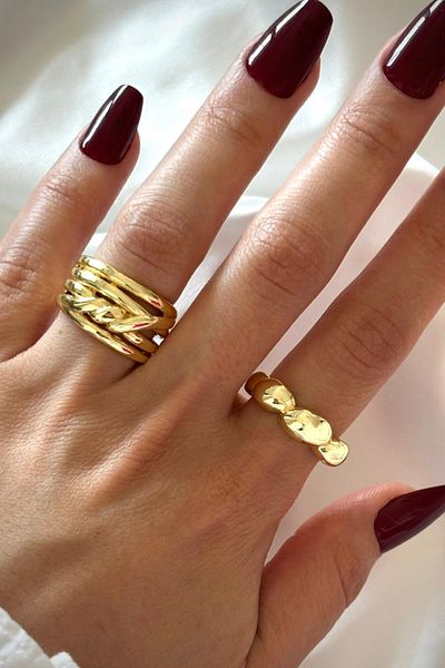 Leo'Stone New Season Spinning 2 Li Gold Combination Design Multi Adjustable Women's Ring Set