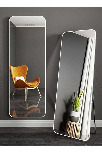 Taimi Full Length Mirror with Aluminum Frame and Metal Stand - 155 x 45 cm - White