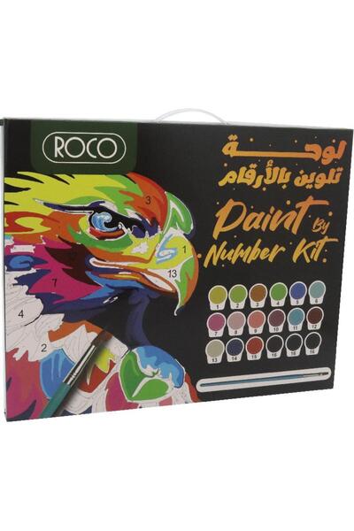 Roco نسر بإطار خشبي، طلاء حسب الرقم 18، وعاء طلاء + 3 فرش + نمط قماشي