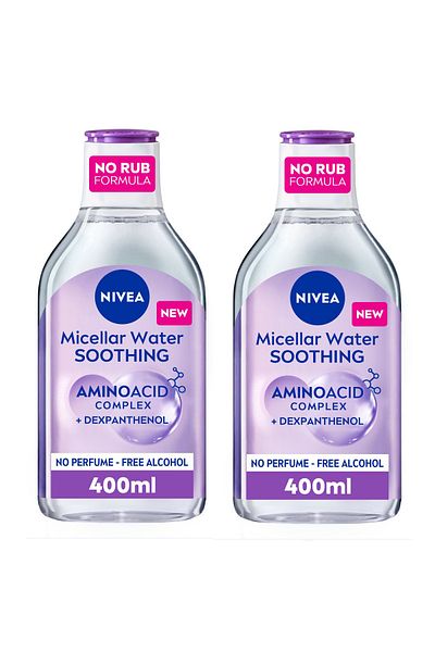 NIVEA Micellar Water Soothing Face Makeup Remover, Sensitive Skin, 400ml, Pack of 2
