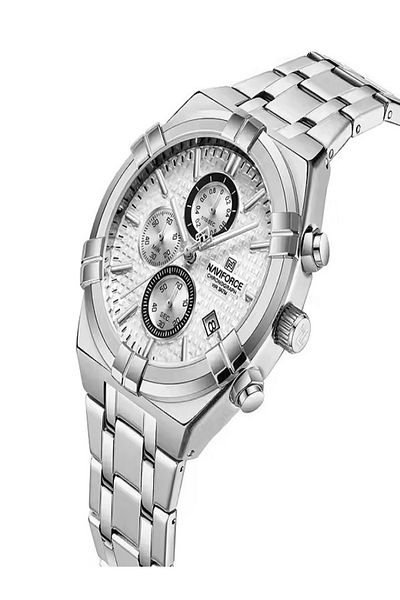 Naviforce Men's Business Innovative Bezel Chronograph Date Display Stainless Steel Watch - Sliver