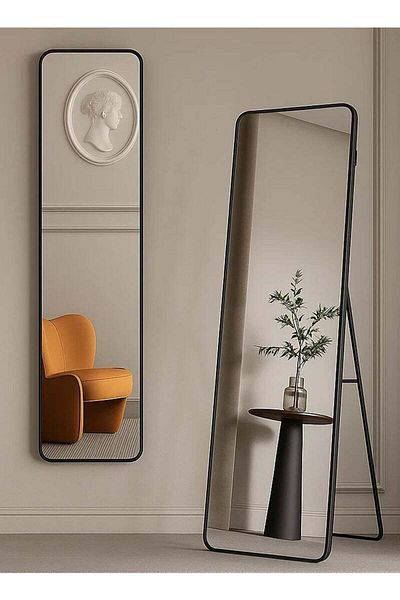 Taimi Full Length Mirror with Aluminum Frame and Metal Stand - 120 x 30 cm - Black