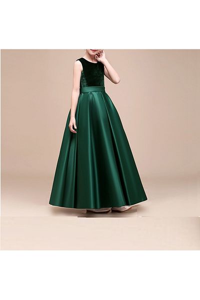 MadyaButik Girls' Crew Neck Velvet Evening Dress Dress Skirt Satin Dress